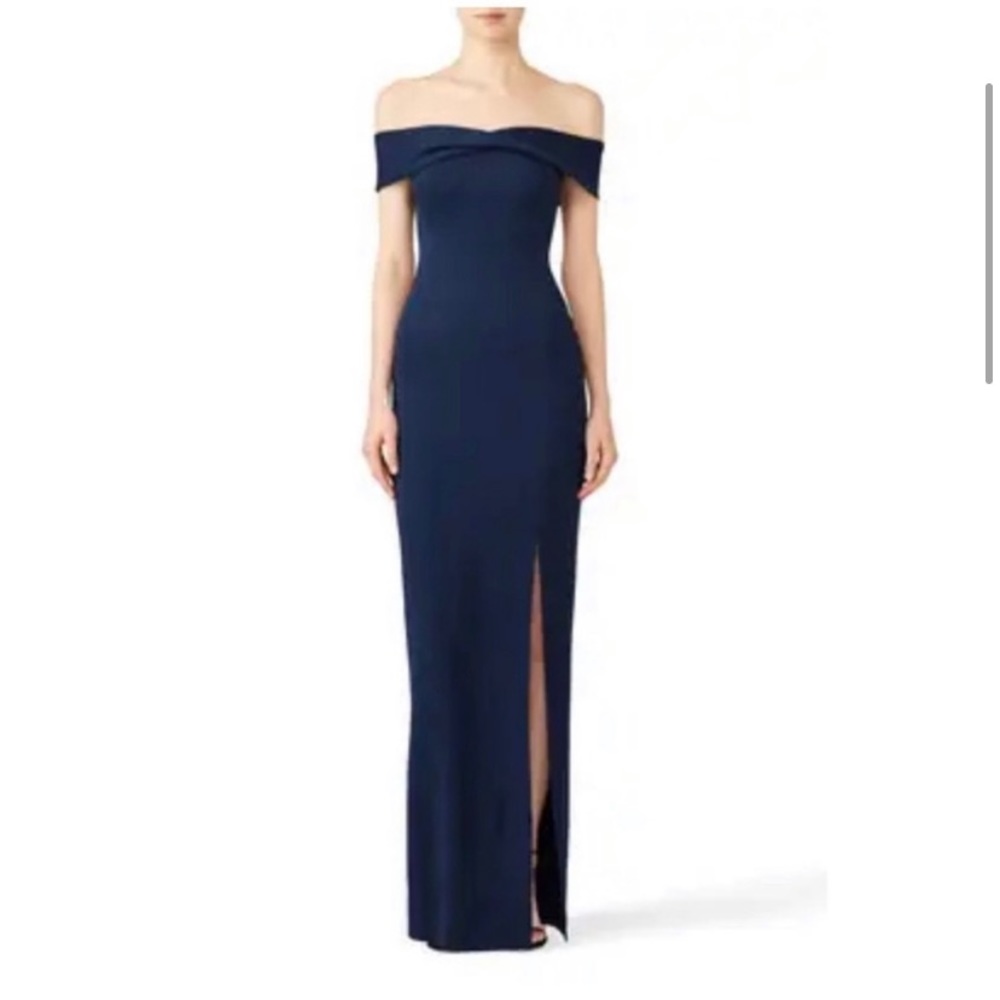 Nicholas Navy Ponti Dress Knot Off Shoulder Gown Size 6